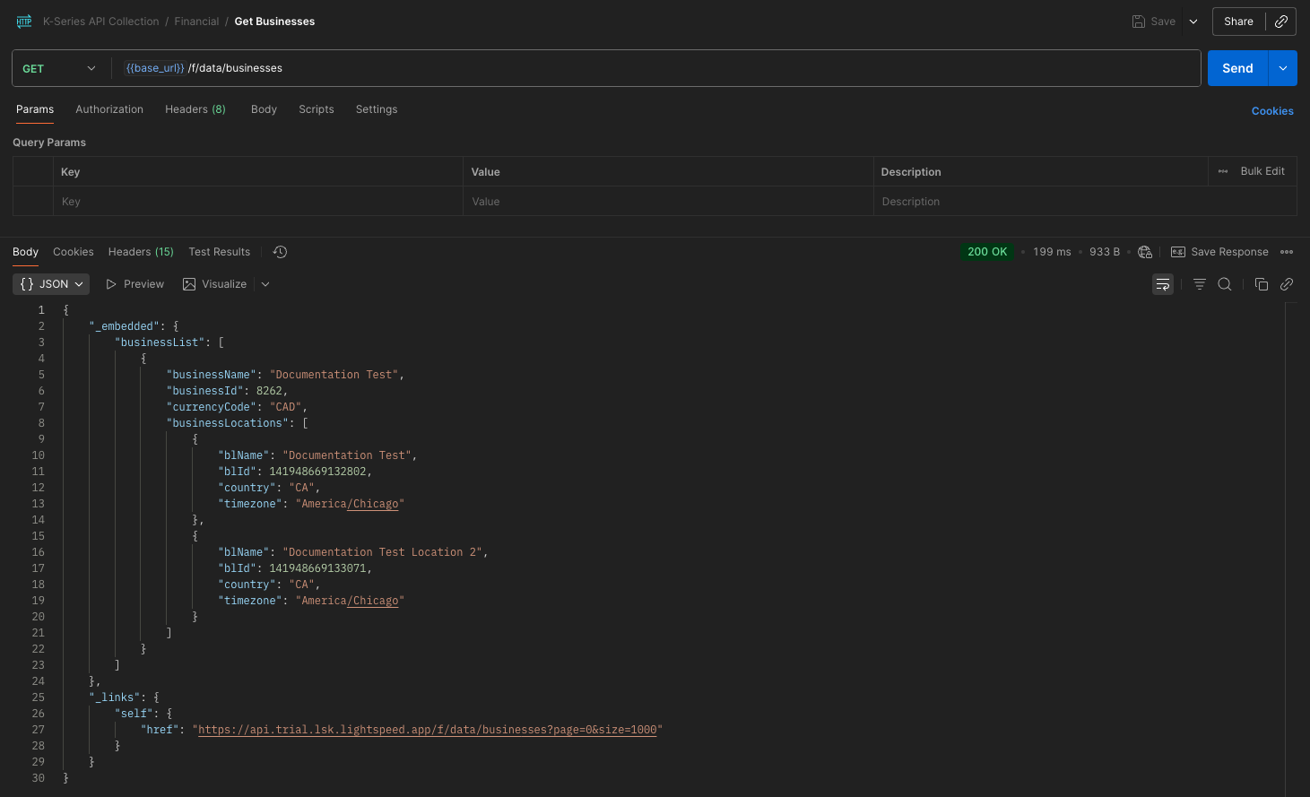 Financial API Get Businesses